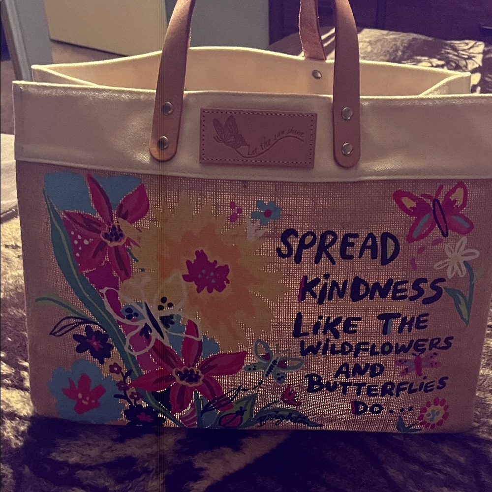 Brighton Floral Canvas Tote Bag with Inspirational Quote